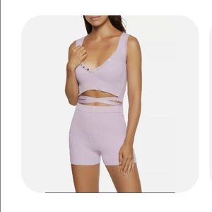 Women Junior’s Sexy Crop Top & Short Daisy Lavender Size L